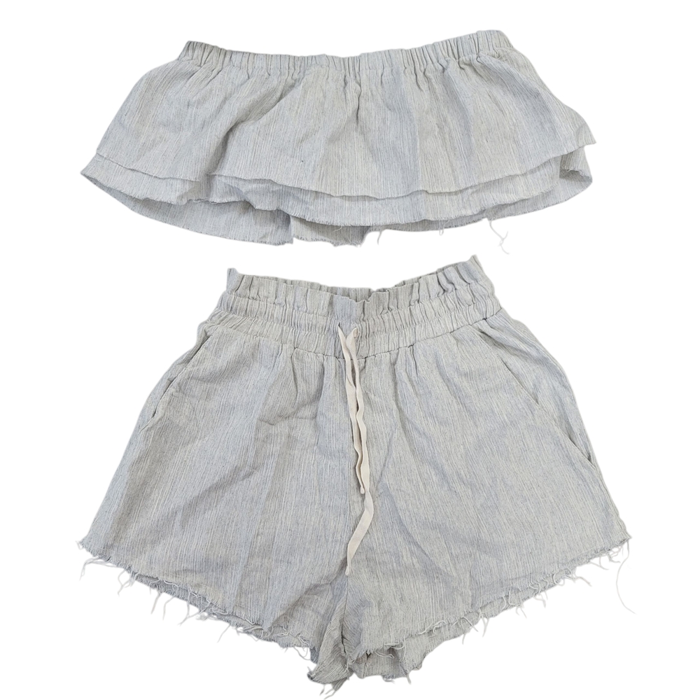 Etophe Studios Women's Gray Ruffle Tube Top & Shorts Set - Picture 2 of 9